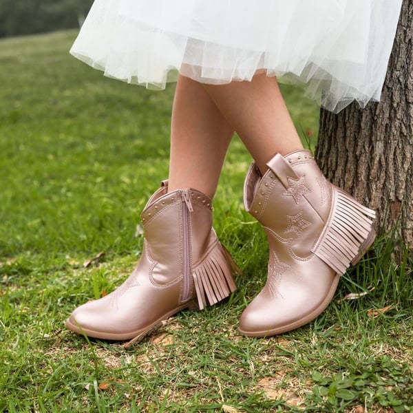 Girls Star Pattern Western Cowgirl Boots - ROSE GOLD - 1